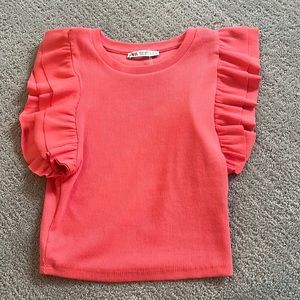 hot pink ruffle sleeve zara tee/tank